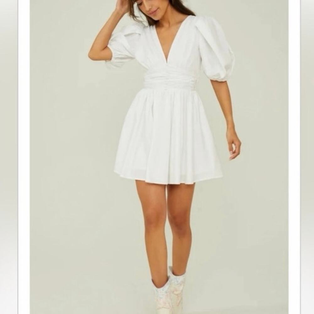 Altar'd State Miya White Puff Sleeve Mini Dress Cotton Size Extra Small NWT - Picture 2 of 9